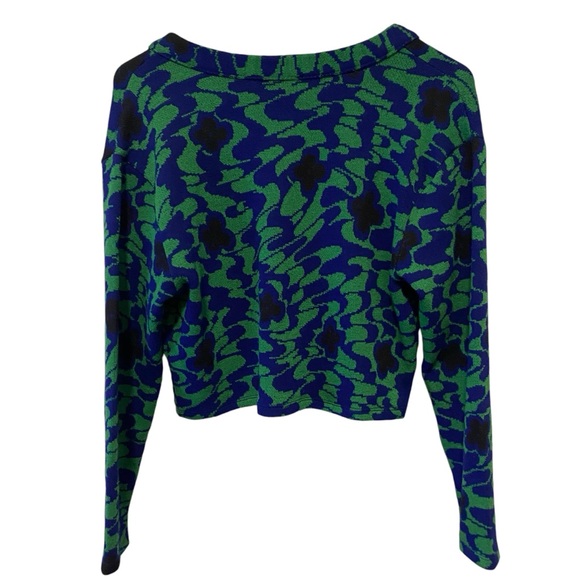 Zara Womens Blue and Green Button Up Floral Jacquard V- Neck Cardigan Small - Picture 3 of 7